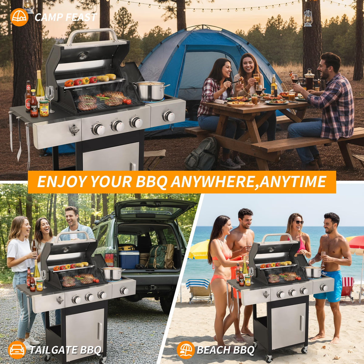 3-Burner Propane Gas Grill with Side Burner F2252