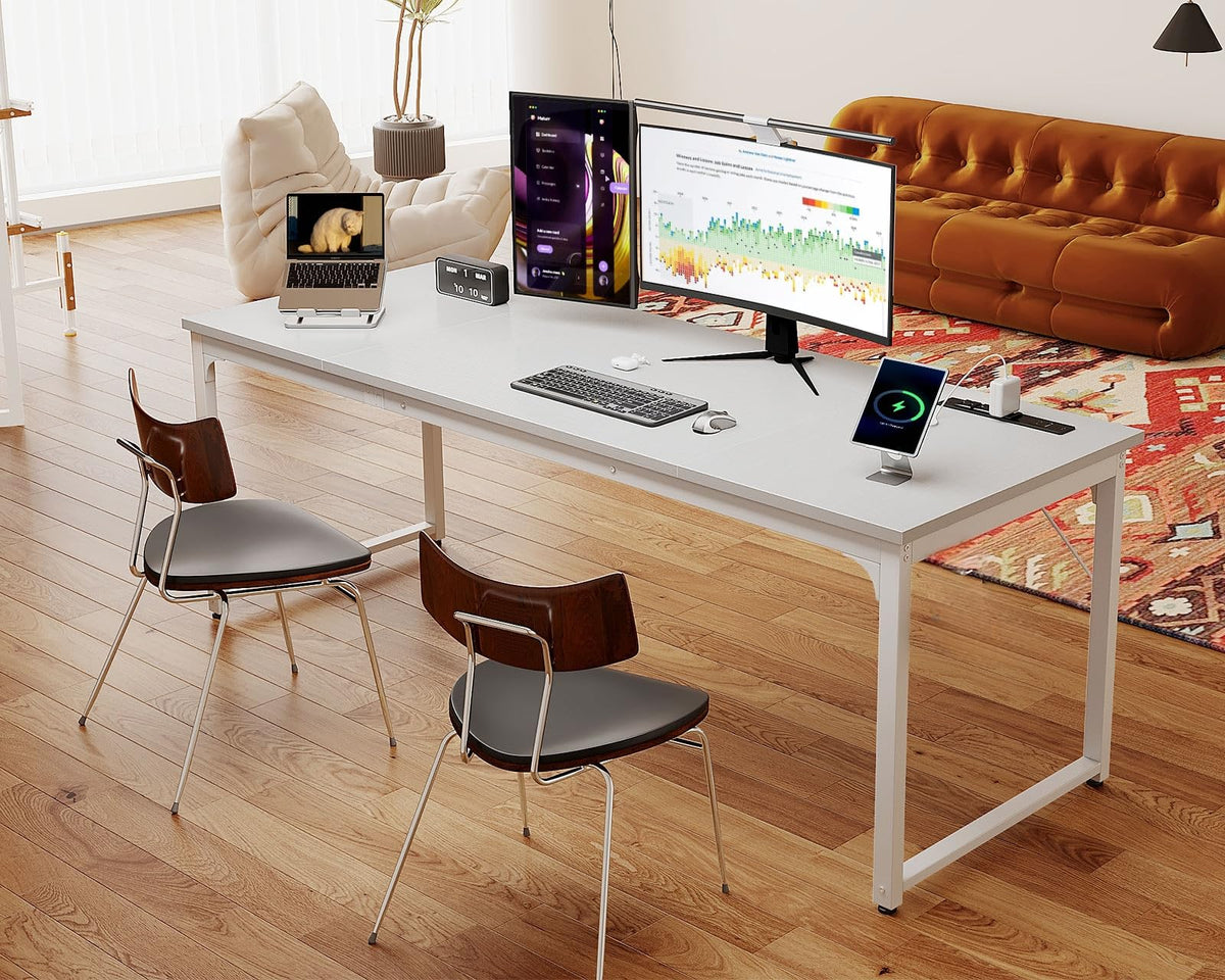 71 Inch White Computer Desk with USB Ports K20562