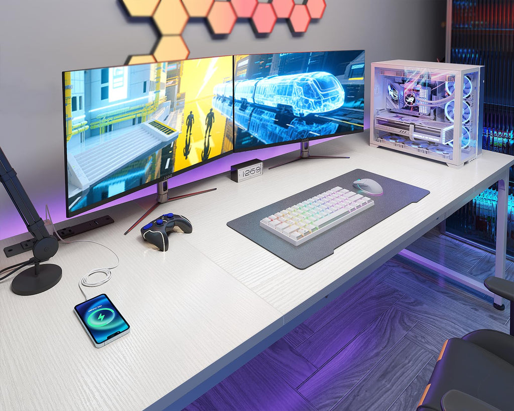 71 Inch White Computer Desk with USB Ports K20562