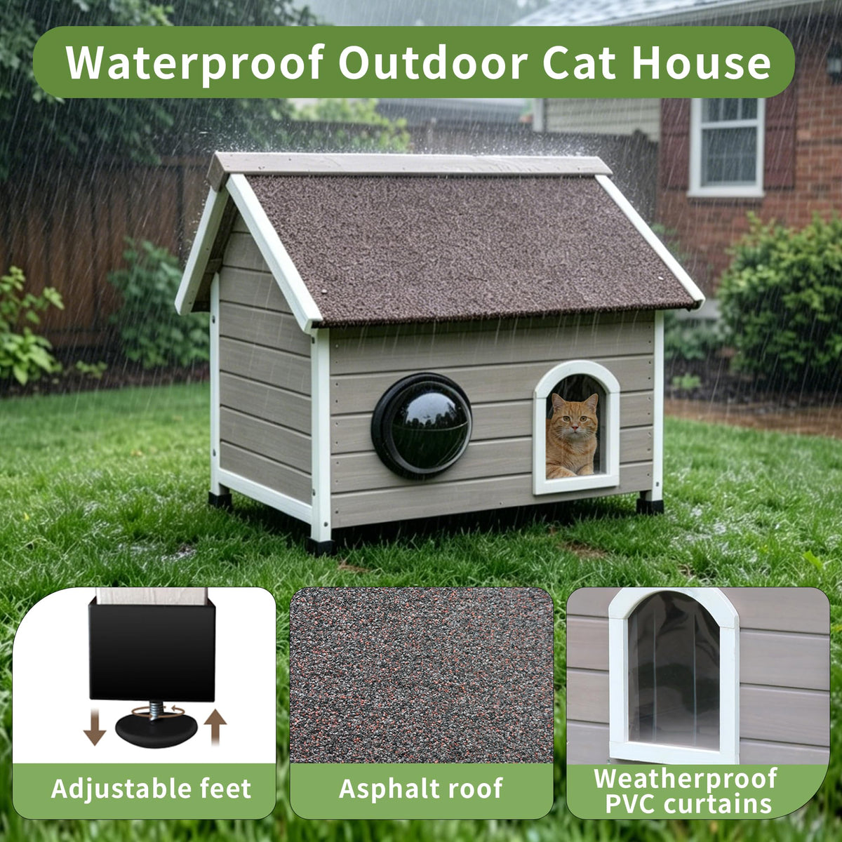 Wooden Elevated Outdoor Cat House Y438119