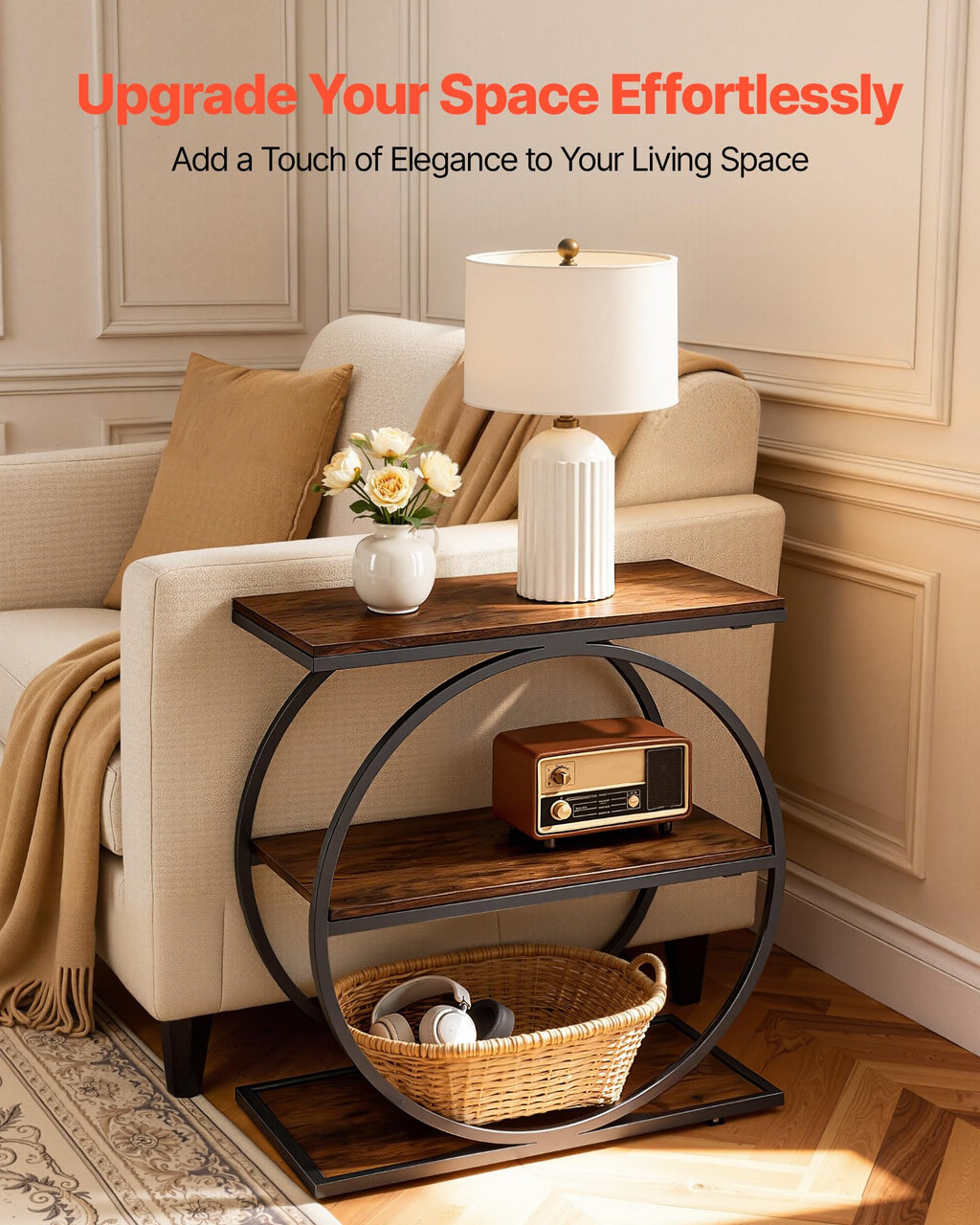 3-Tier Narrow Side Table with Open Storage Shelves M104