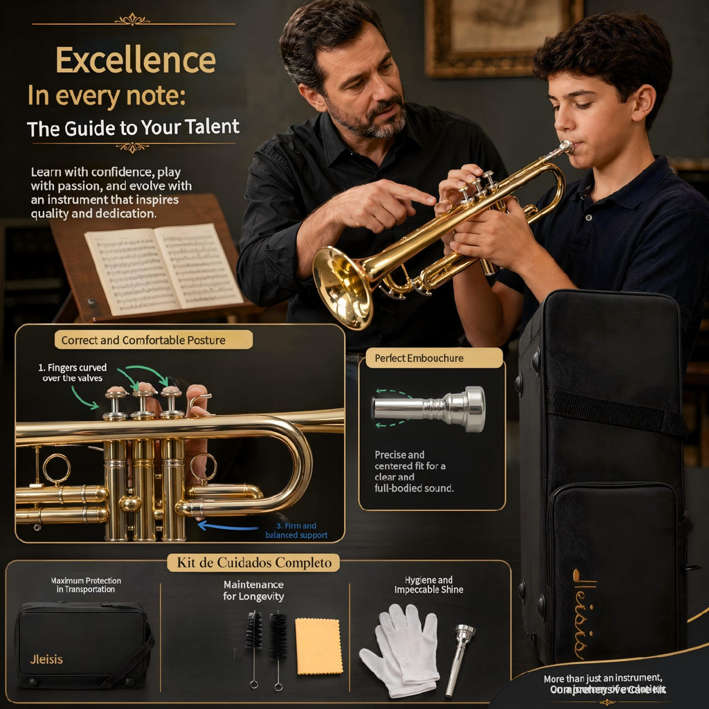 Bb Trumpet Brass Instrument with 7C Mouthpiece, Hard Case, Cleaning Kit R800