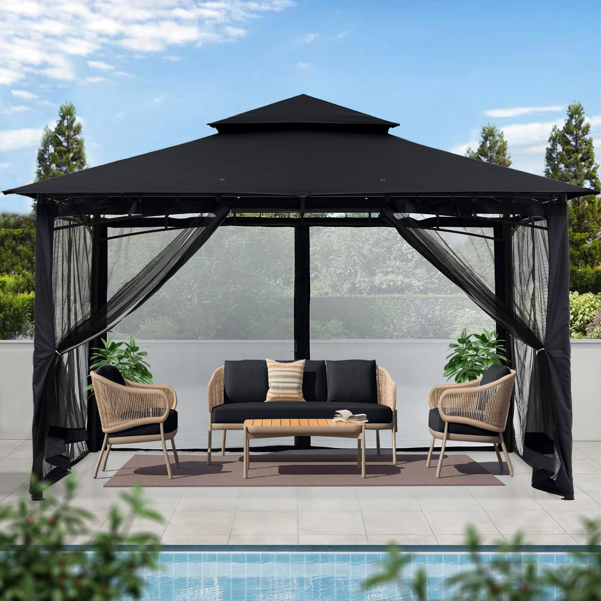 10x12 ft Heavy Duty Patio Gazebo with Netting Walls U7206