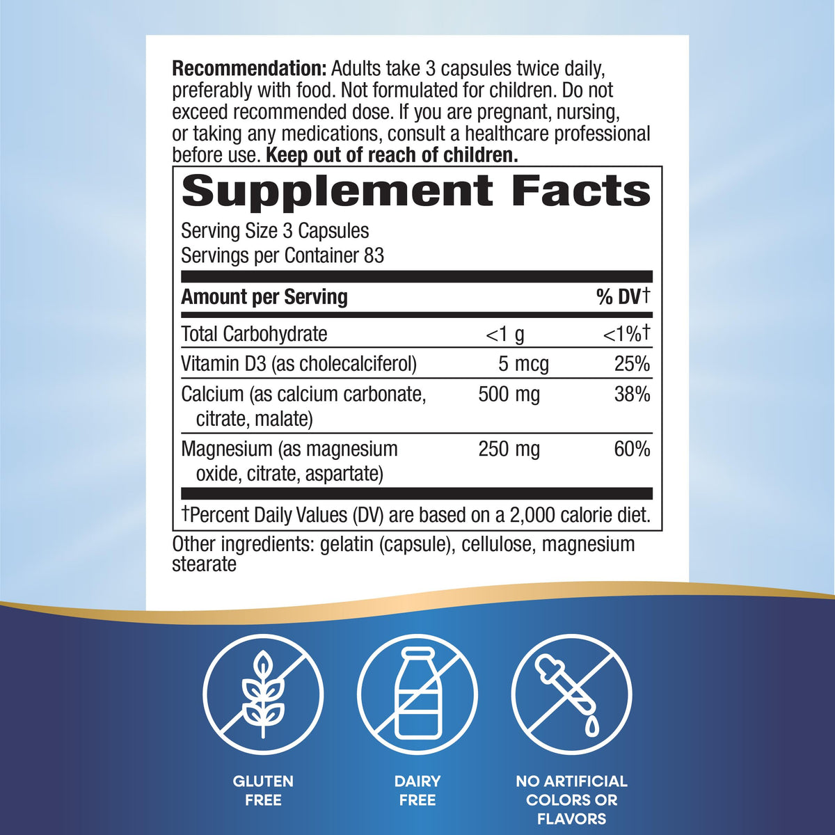 Calcium Magnesium & Vitamin D3 250 Capsules 2 Pack B1436