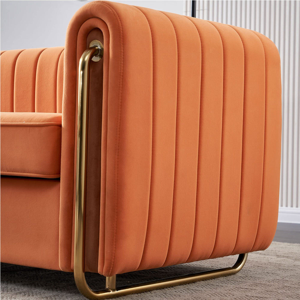 Orange Velvet 3 Seat Sofa U19747