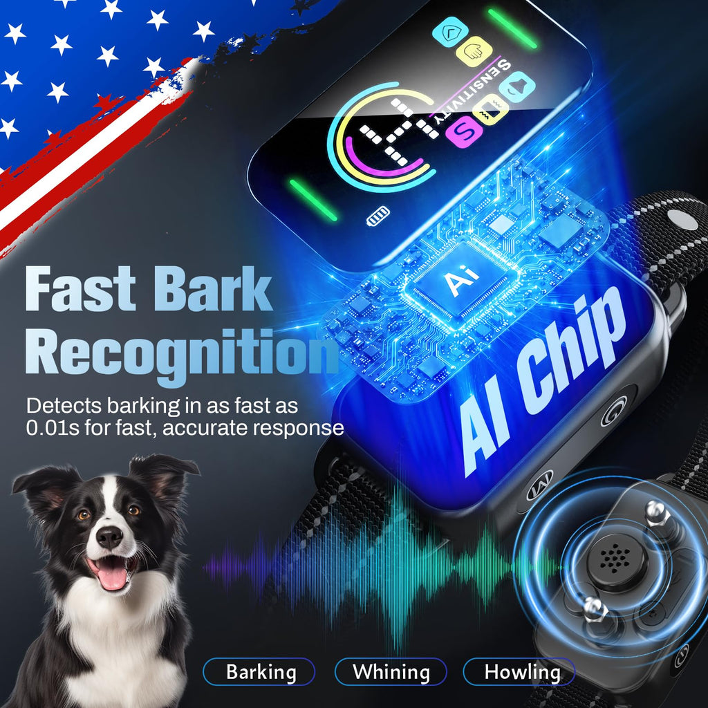 Smart AI Bark Collar with Beep Vibration IP67 Waterproof Jet Black U653