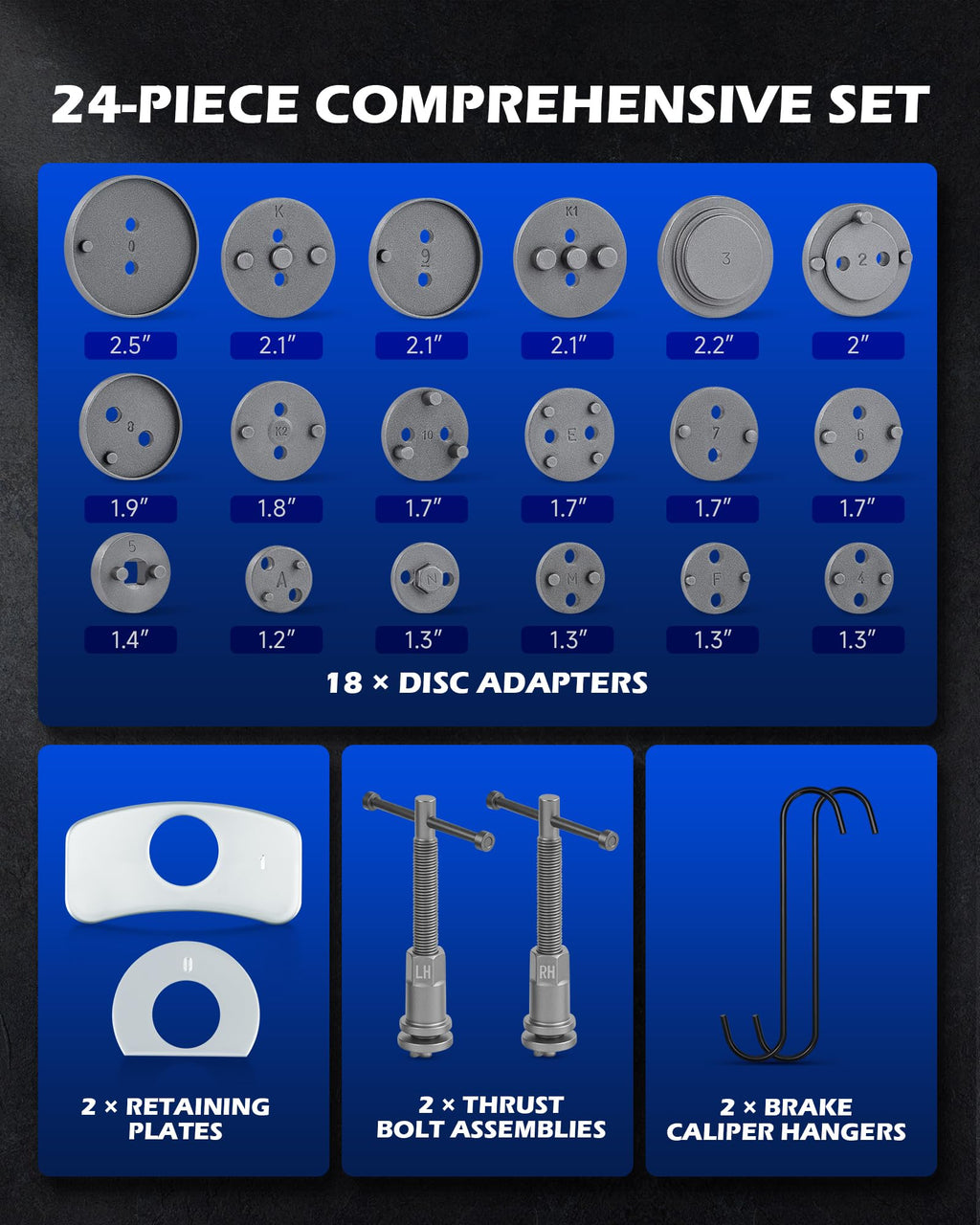 24pc Brake Caliper Compression Tool with Adapters & Hangers V623