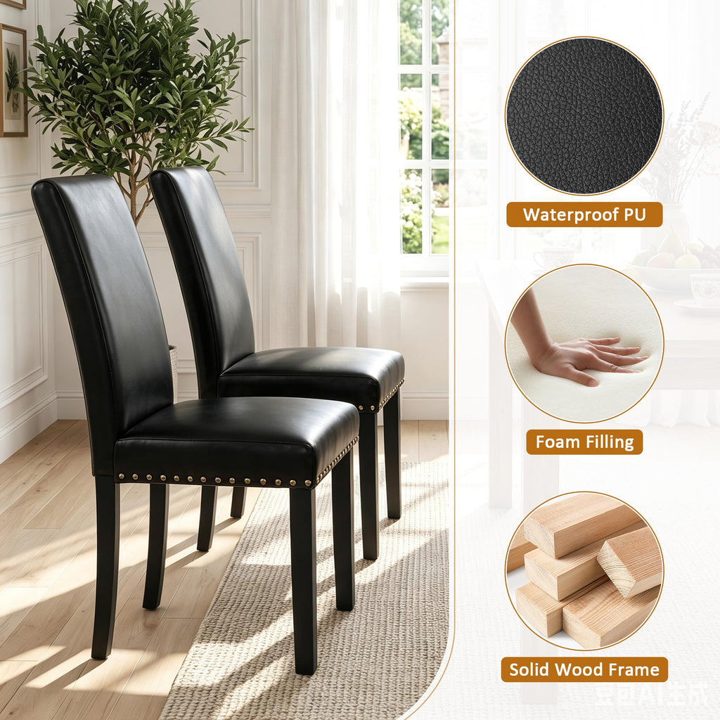 Black PU Leather Dining Chairs Set of 6 C6883