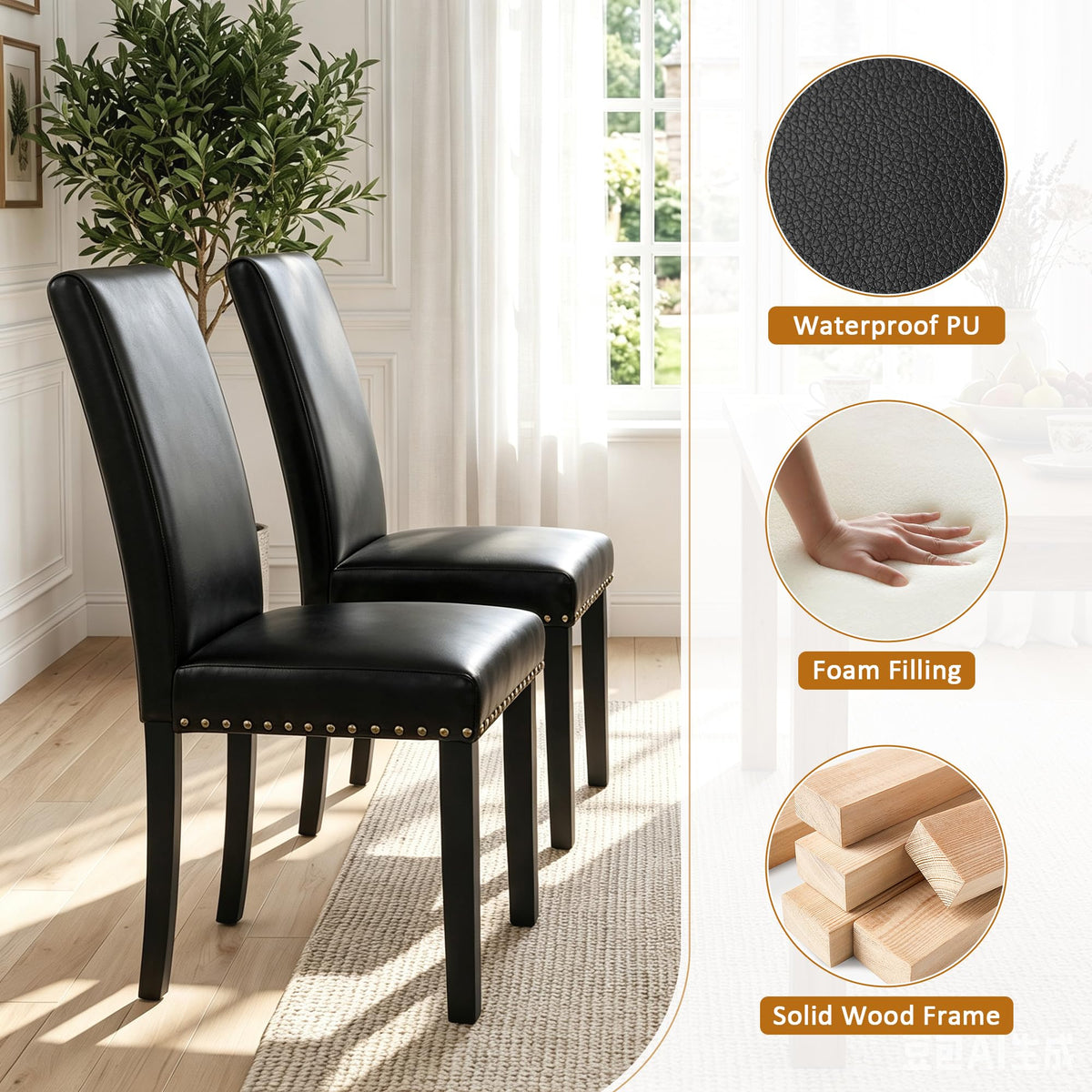 Black PU Leather Dining Chairs Set of 6 C6883