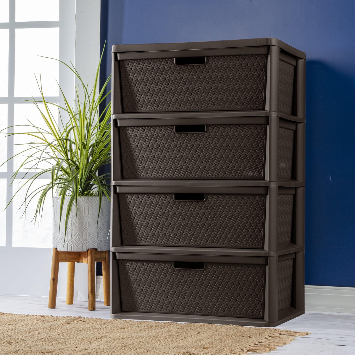 Dark Brown 4 Drawer Plastic Drawer Tower Z33770