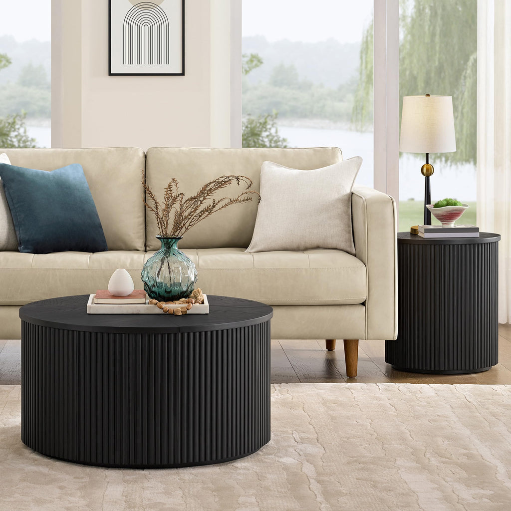 Black Fluted Round Coffee Table U78765