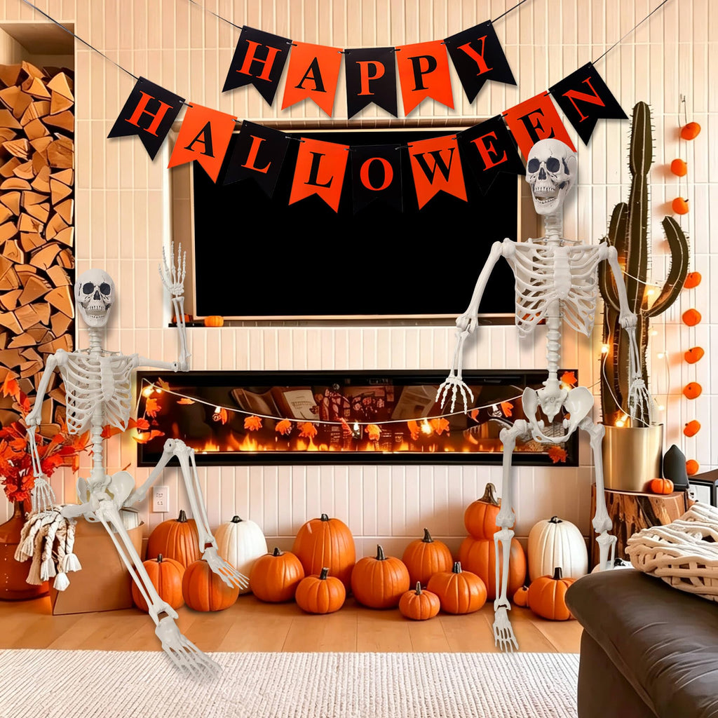 Life Size Poseable Plastic Skeleton with Banner D8804