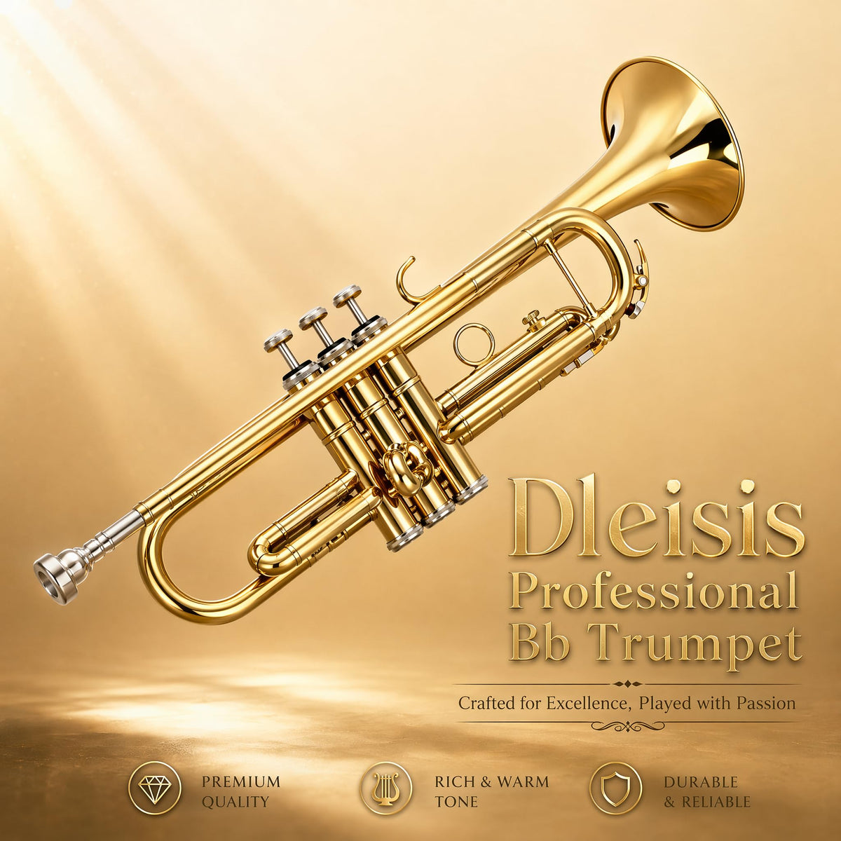 Bb Trumpet Brass Instrument with 7C Mouthpiece, Hard Case, Cleaning Kit R800