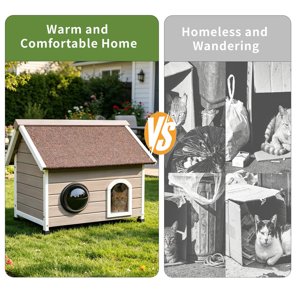 Wooden Elevated Outdoor Cat House Y438119