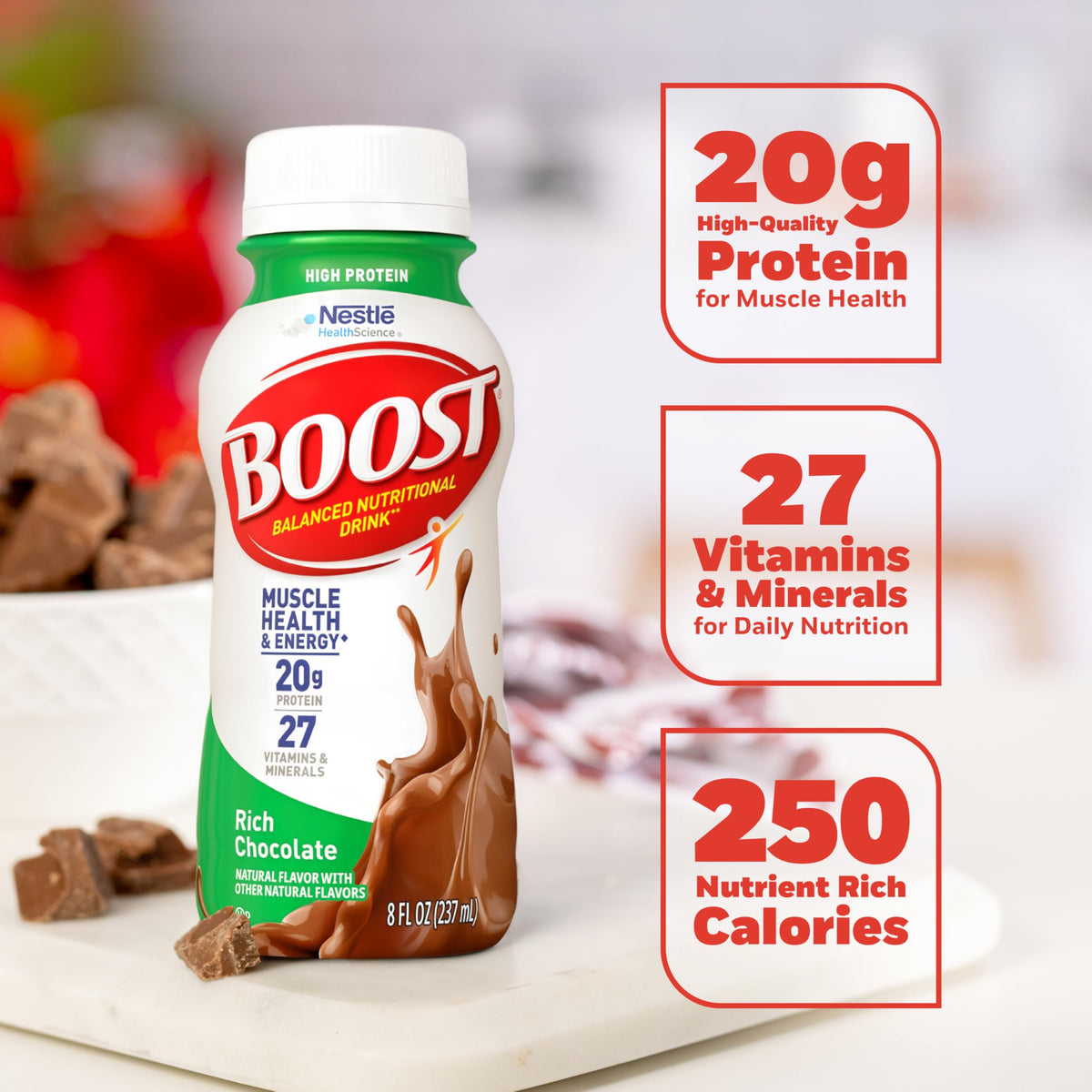 High Protein Nutritional Drink, Chocolate, 8 FL OZ, 12 pk D8085