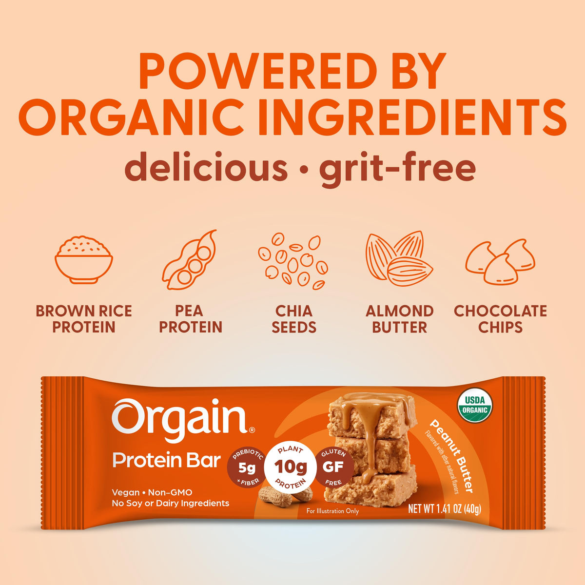 Organic Vegan 10g Protein Bars Peanut Butter 12 Pk U798