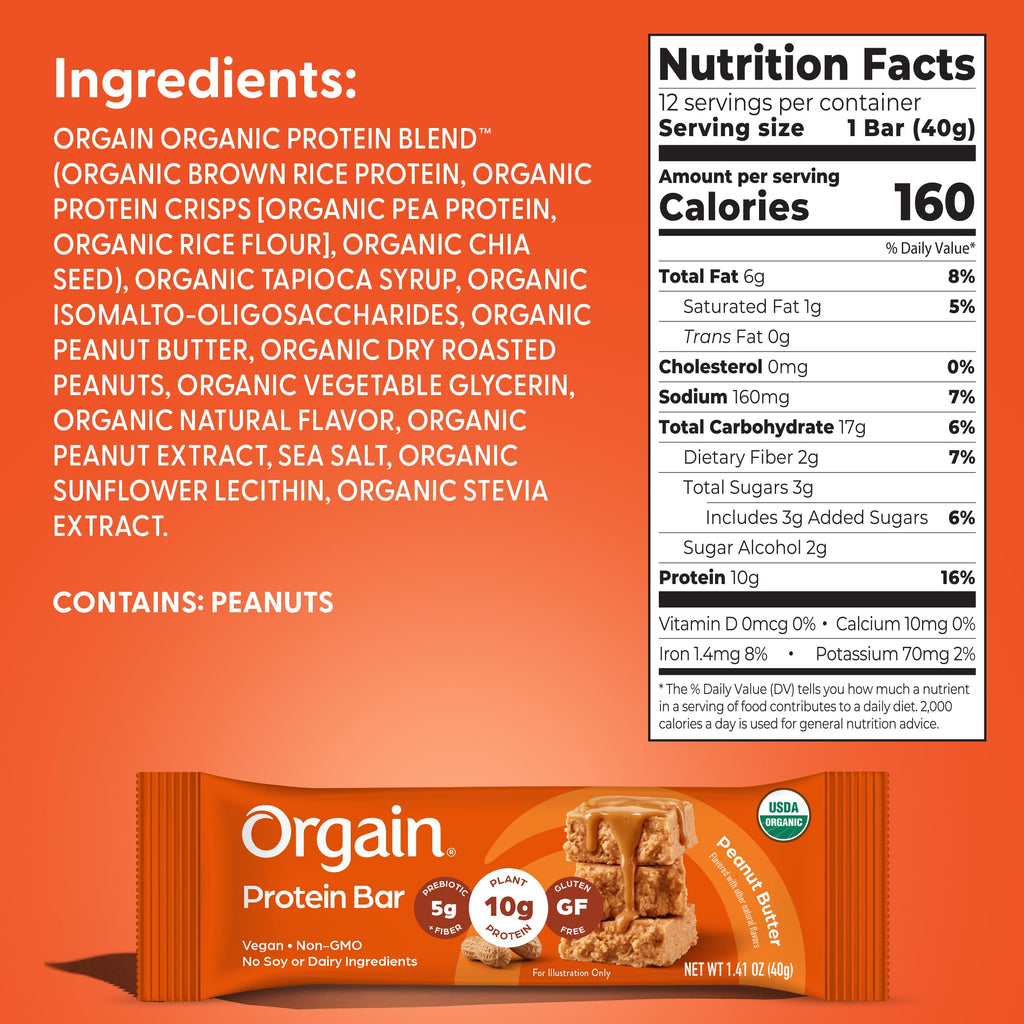 Organic Vegan 10g Protein Bars Peanut Butter 12 Pk U798