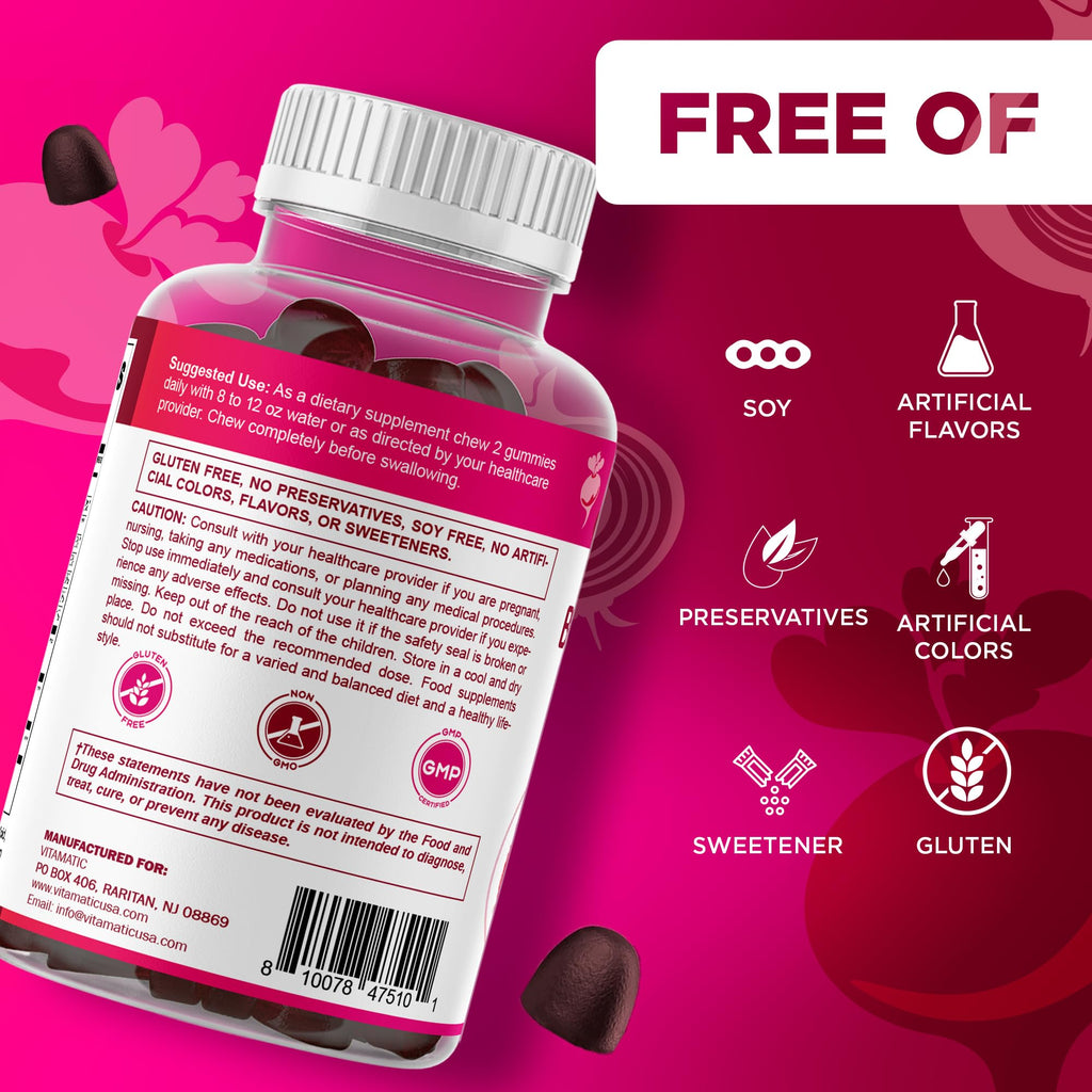Beet Root Gummies with B6, B12, Grape Seed & Pomegranate 120 Count J888