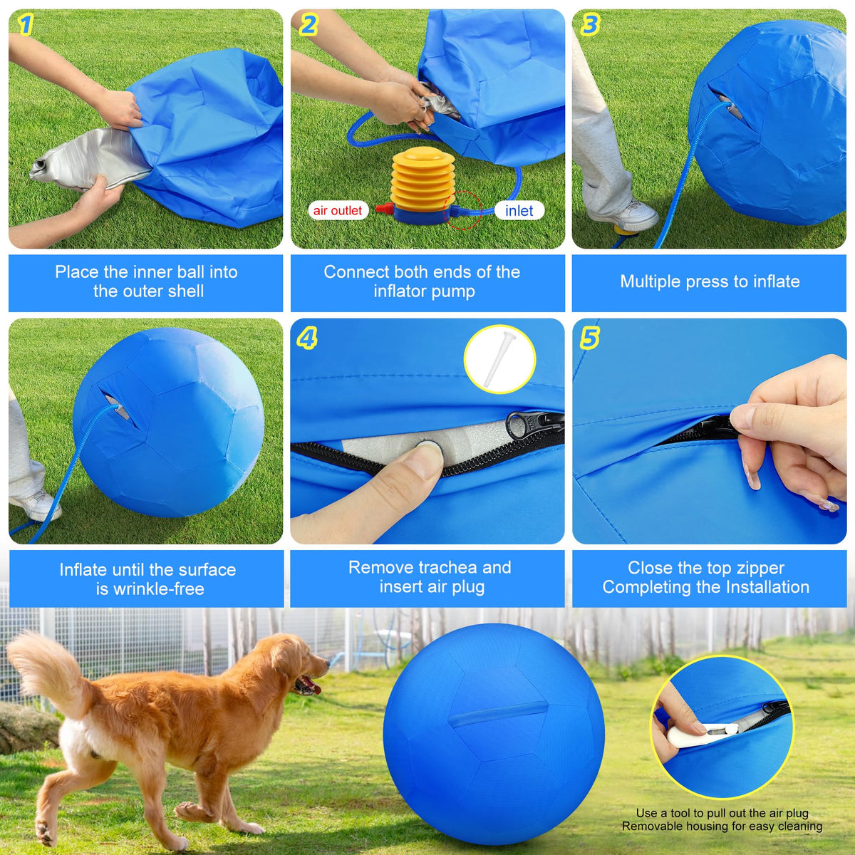 25" Waterproof Durable Dual-Layer Herding Ball for Dogs and Horses (Blue) R771