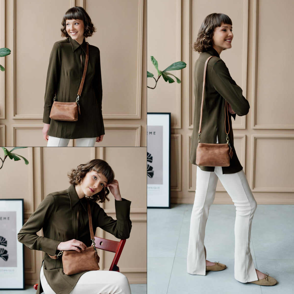 Full Grain Leather Crossbody Purse U30136