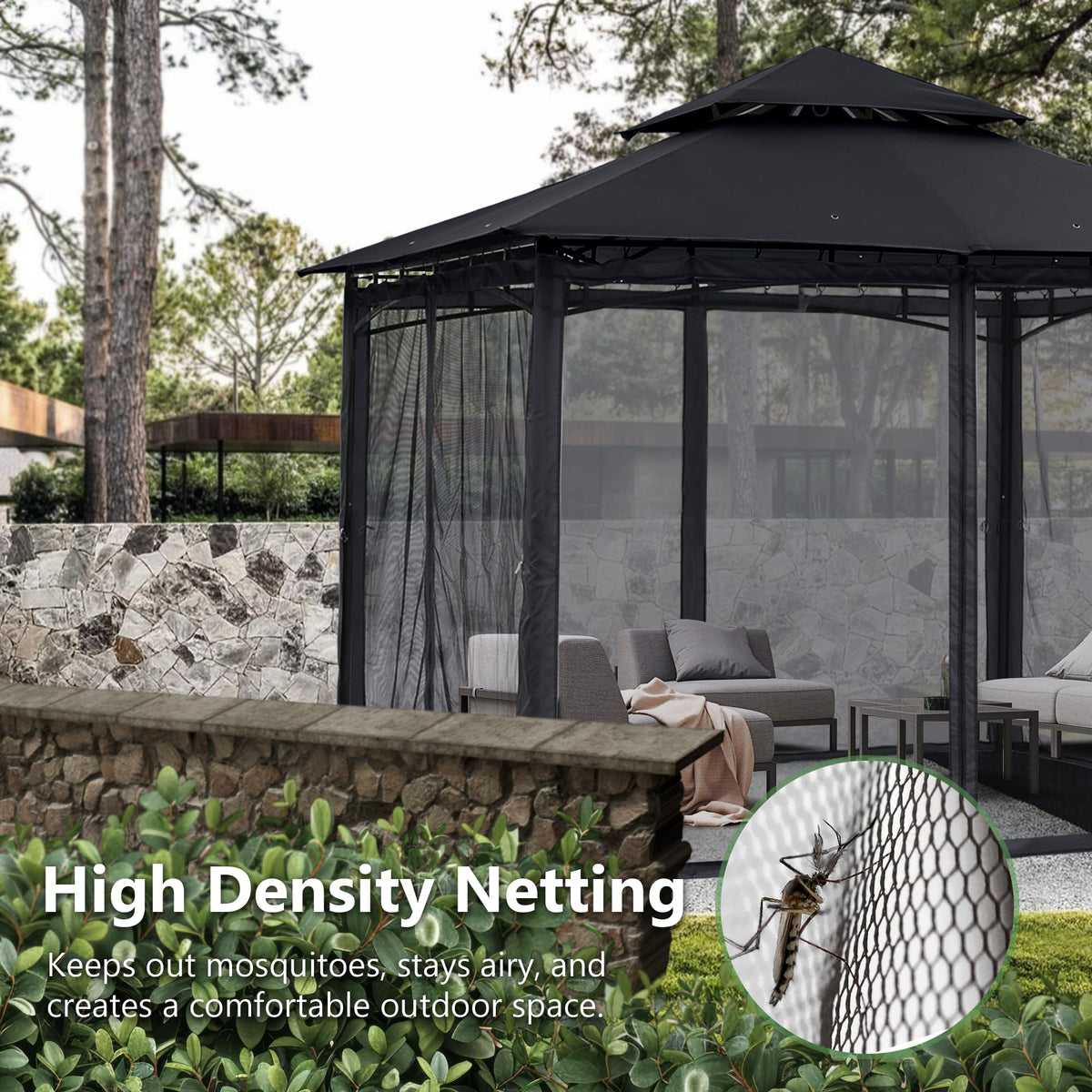 10x12 ft Heavy Duty Patio Gazebo with Netting Walls U7206
