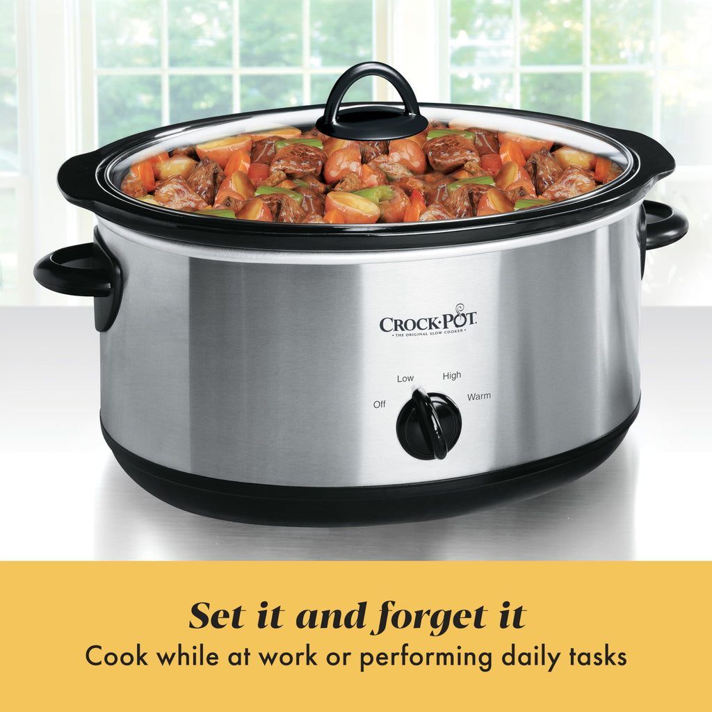 7-Quart Manual Slow Cooker, Family Size, Removable Stoneware, Dishwasher Safe, Stainless Steel P424445