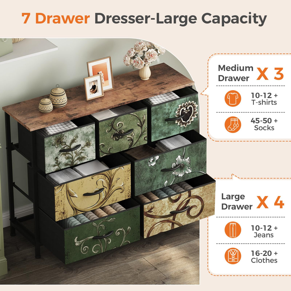 7 Drawer Fabric Dresser O705134