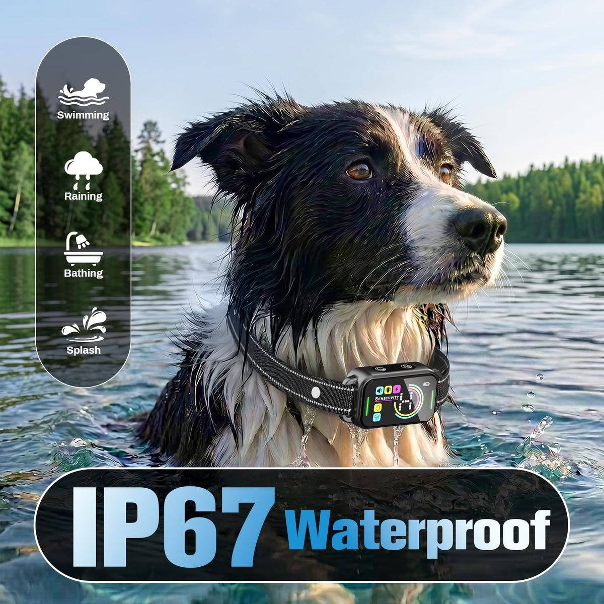 Smart AI Bark Collar with Beep Vibration IP67 Waterproof Jet Black U653