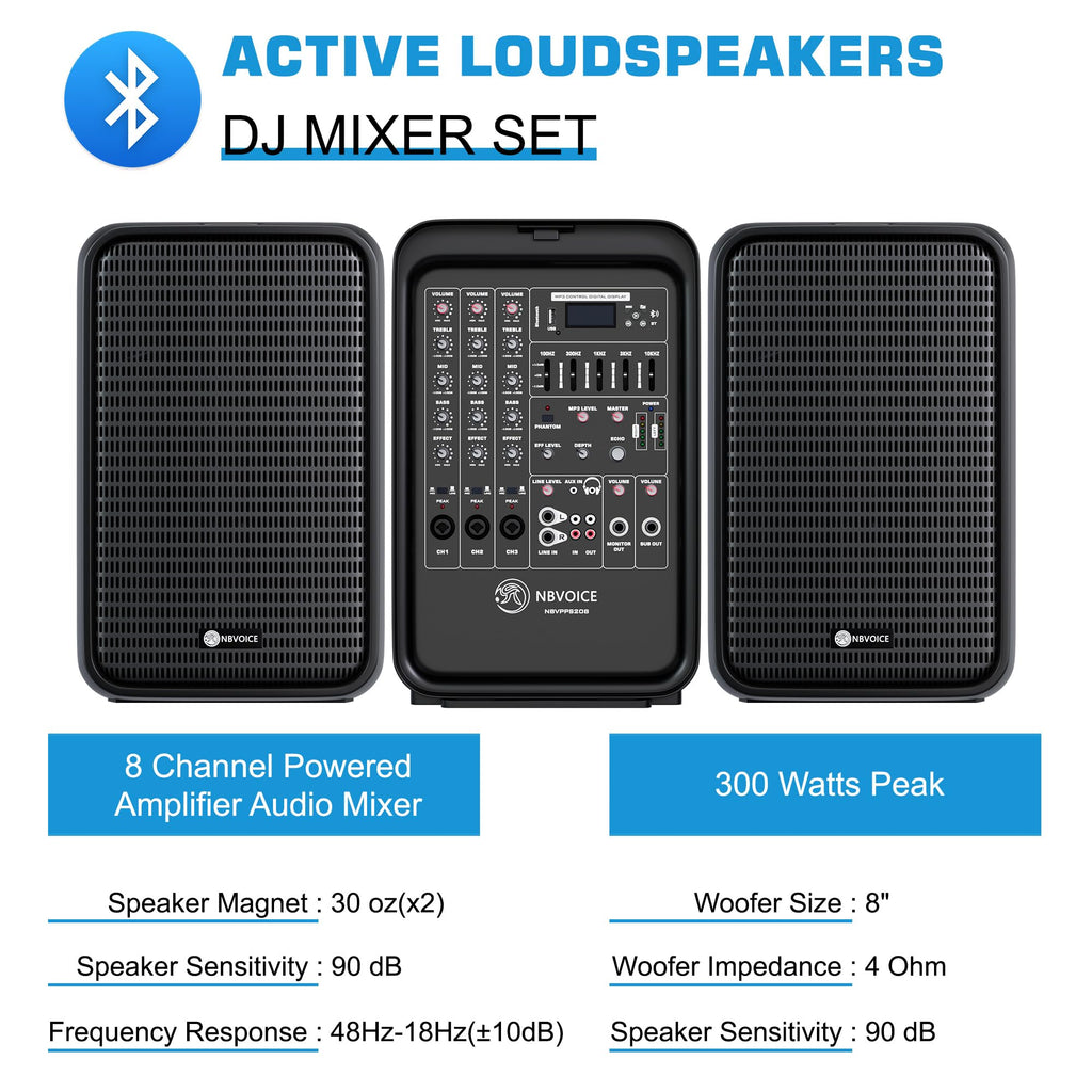 Portable All-in-One 2-Way PA System with 8-Channel Mixer B743