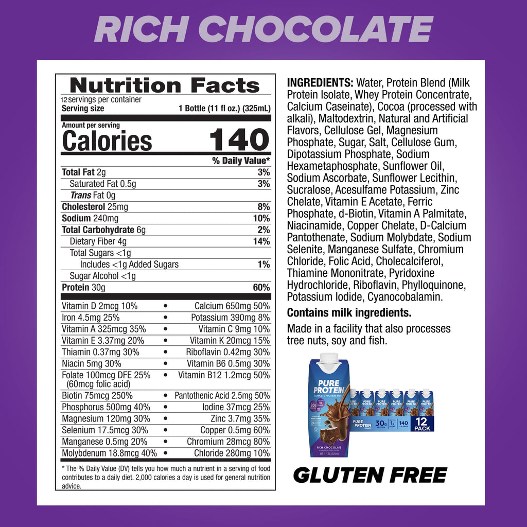 Chocolate and Vanilla Protein Shakes, 30g Protein, 11oz, 12 Pack C53177