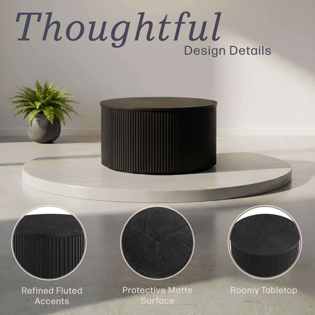 Black Fluted Round Coffee Table U78765