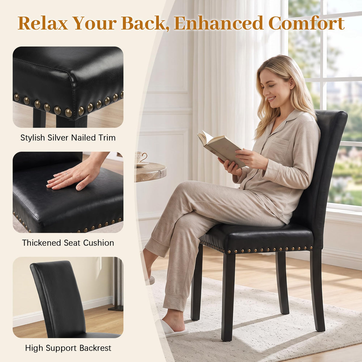 Black PU Leather Dining Chairs Set of 6 C6883