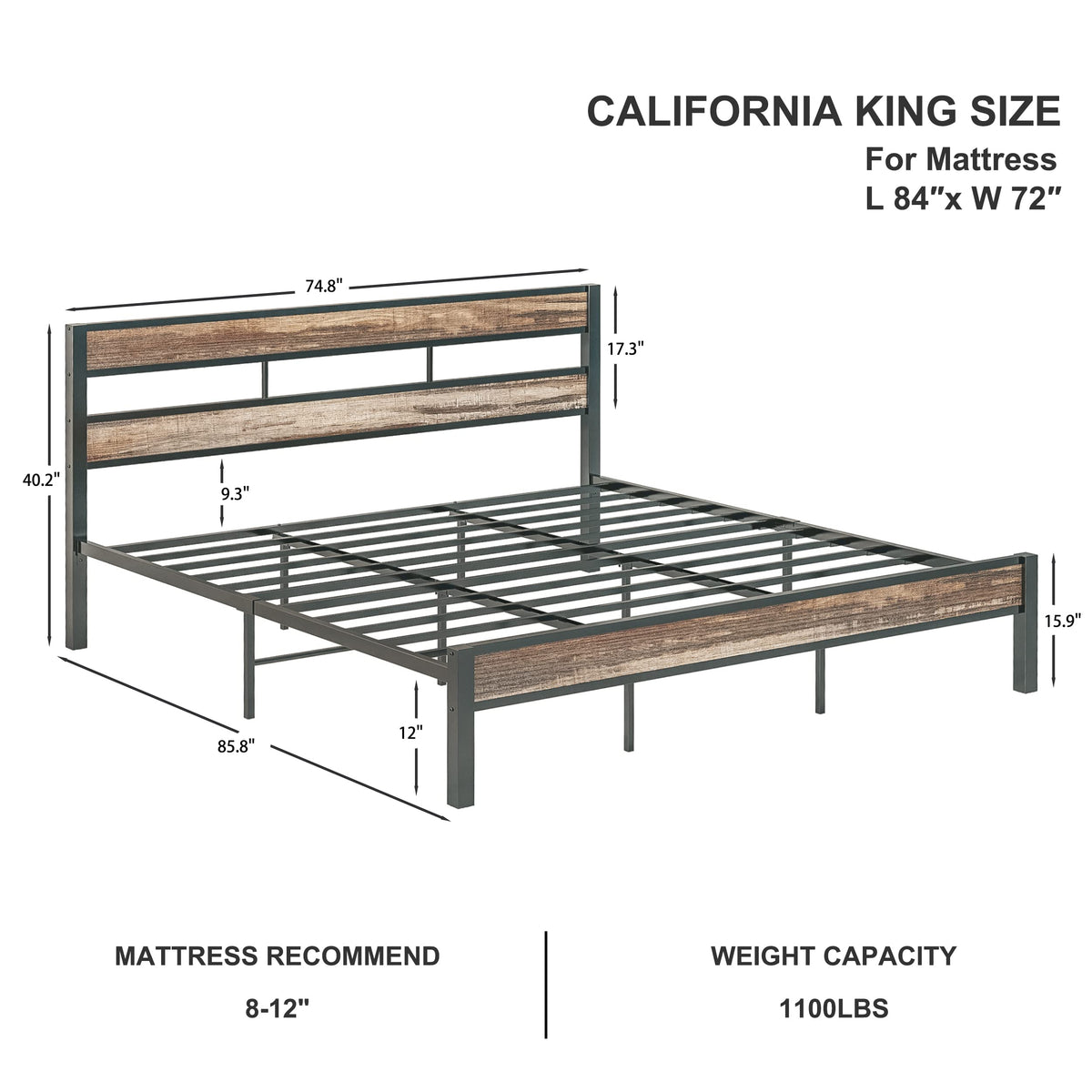 California King Bed Frame with Headboard F63544