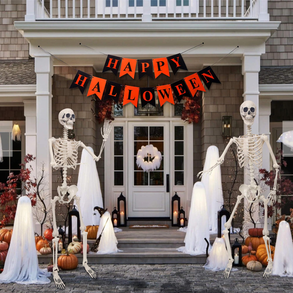 Life Size Poseable Plastic Skeleton with Banner D8804