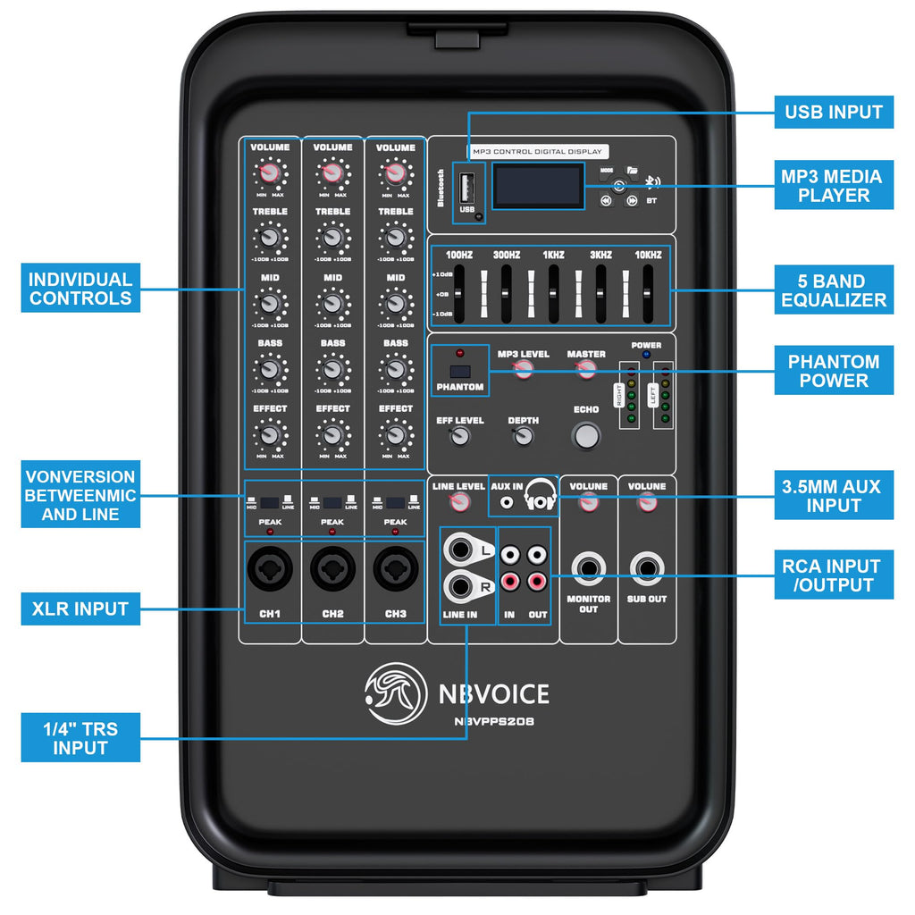 Portable All-in-One 2-Way PA System with 8-Channel Mixer B743
