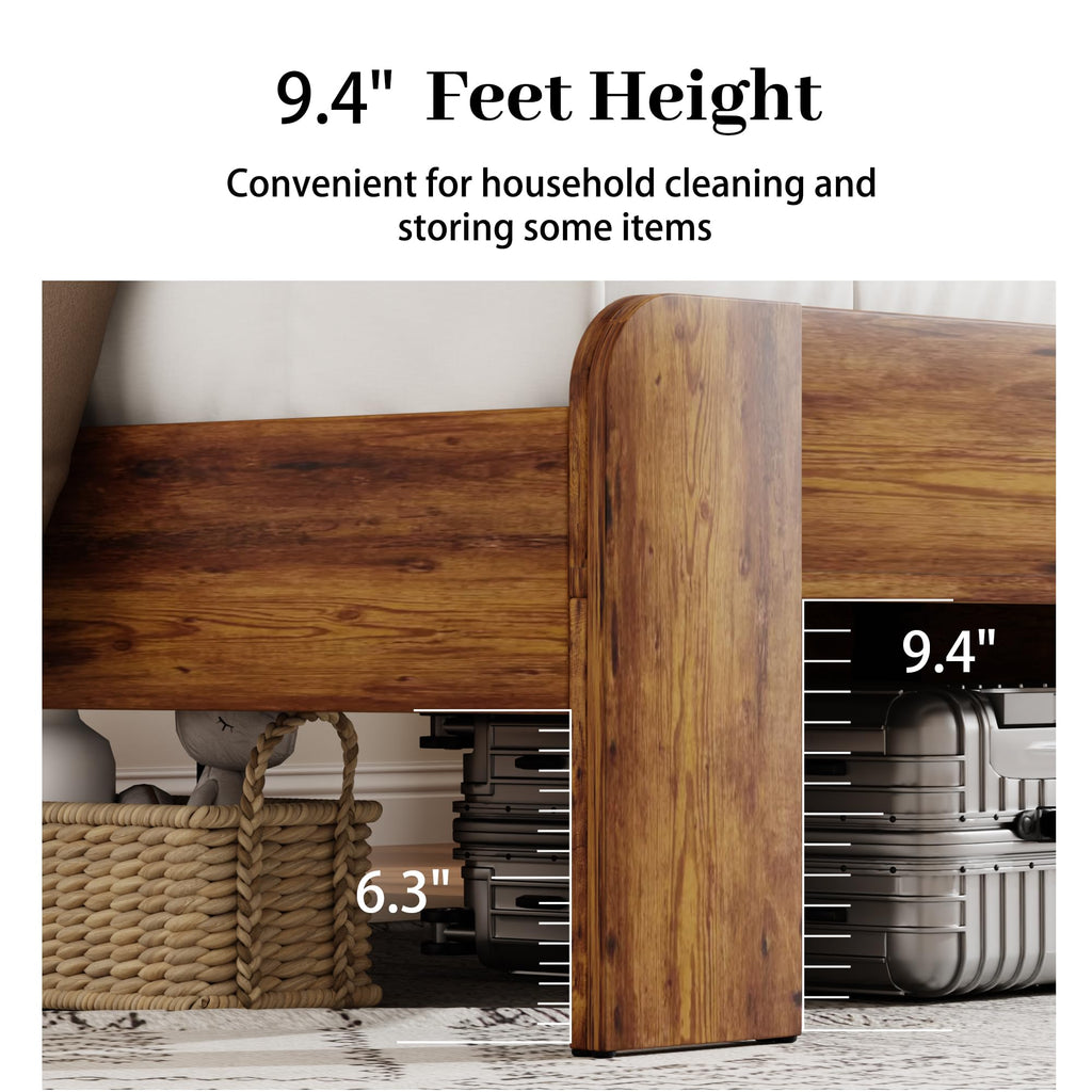 King Size Wooden Bed Frame with Storage Headboard and LED Lights W269262