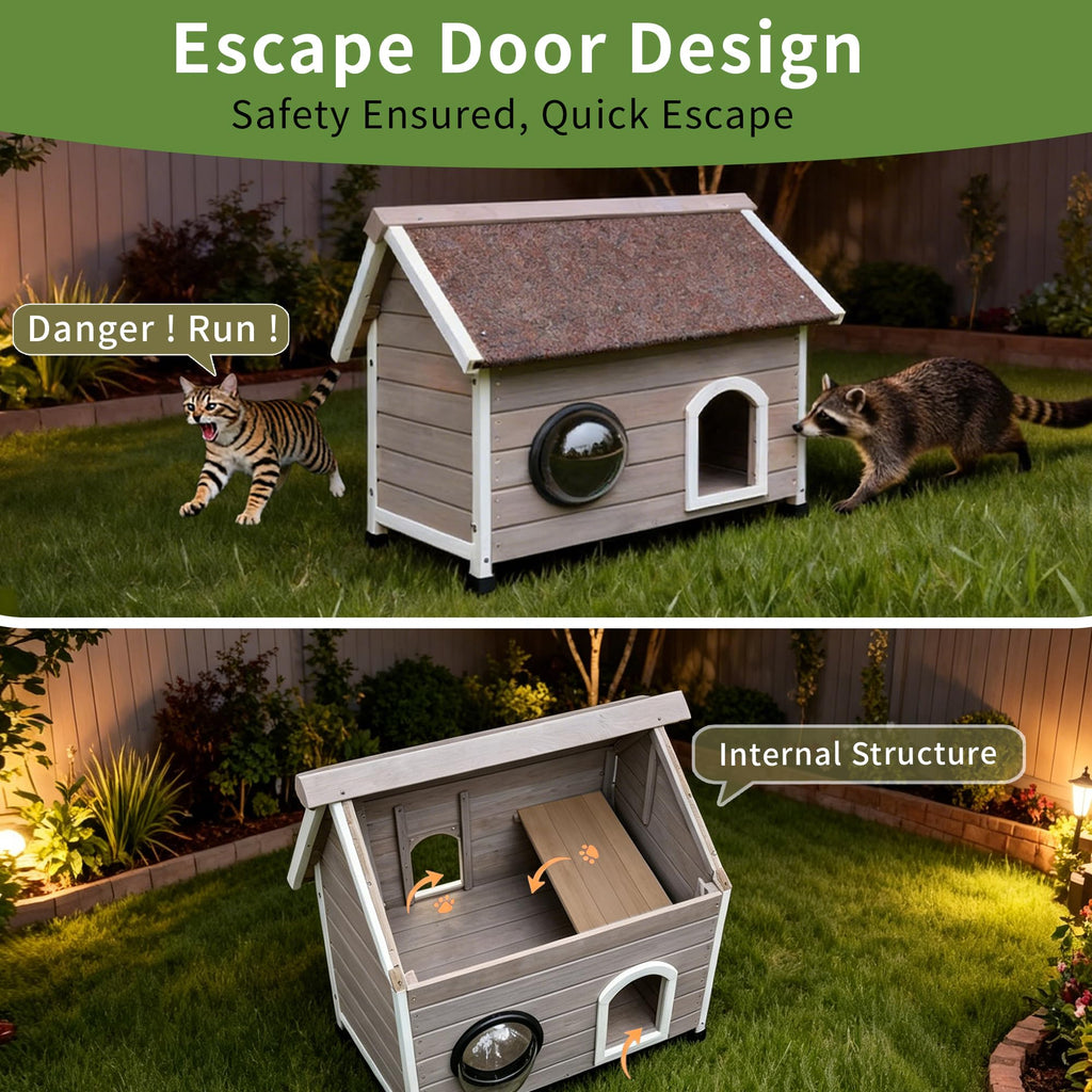 Wooden Elevated Outdoor Cat House Y438119