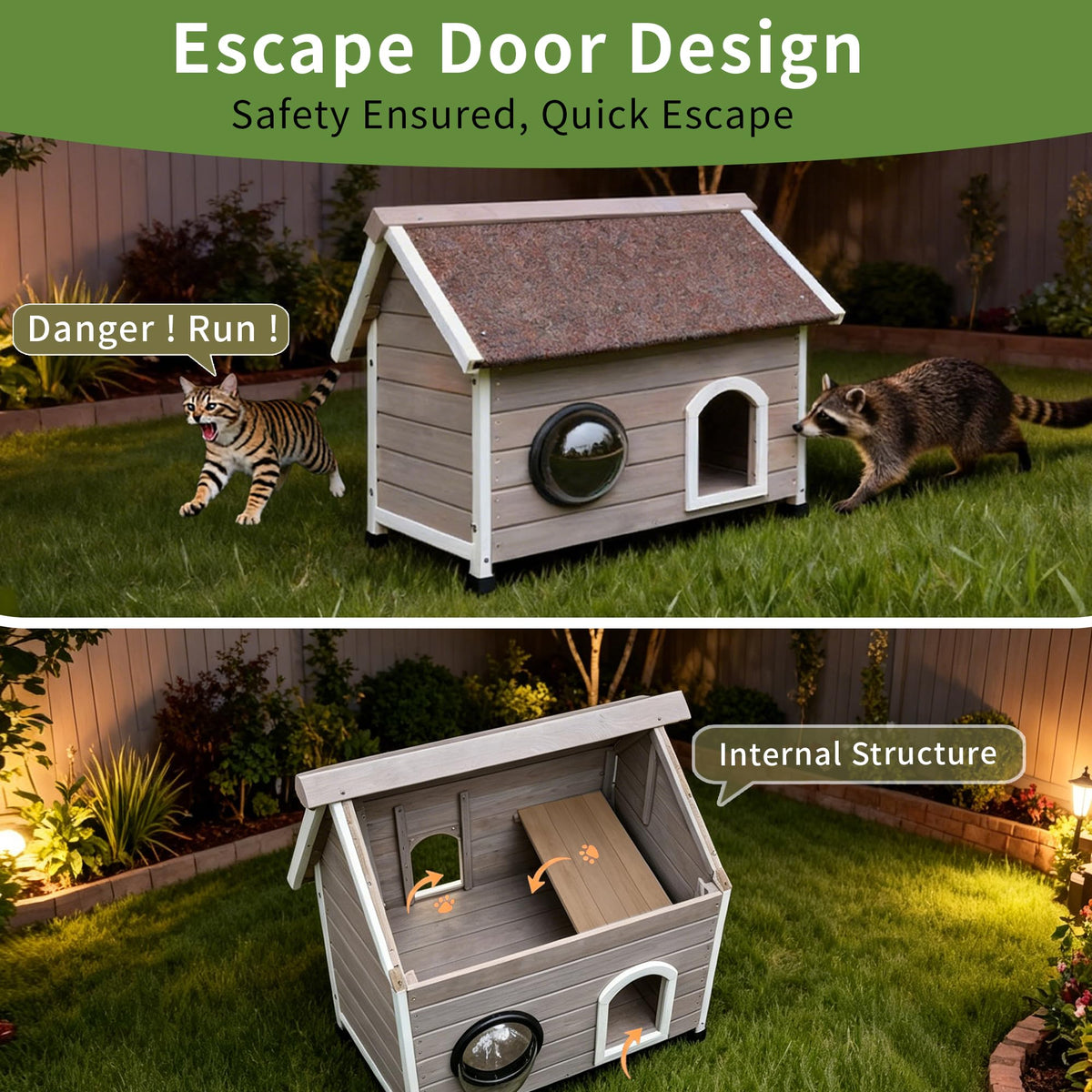 Wooden Elevated Outdoor Cat House Y438119