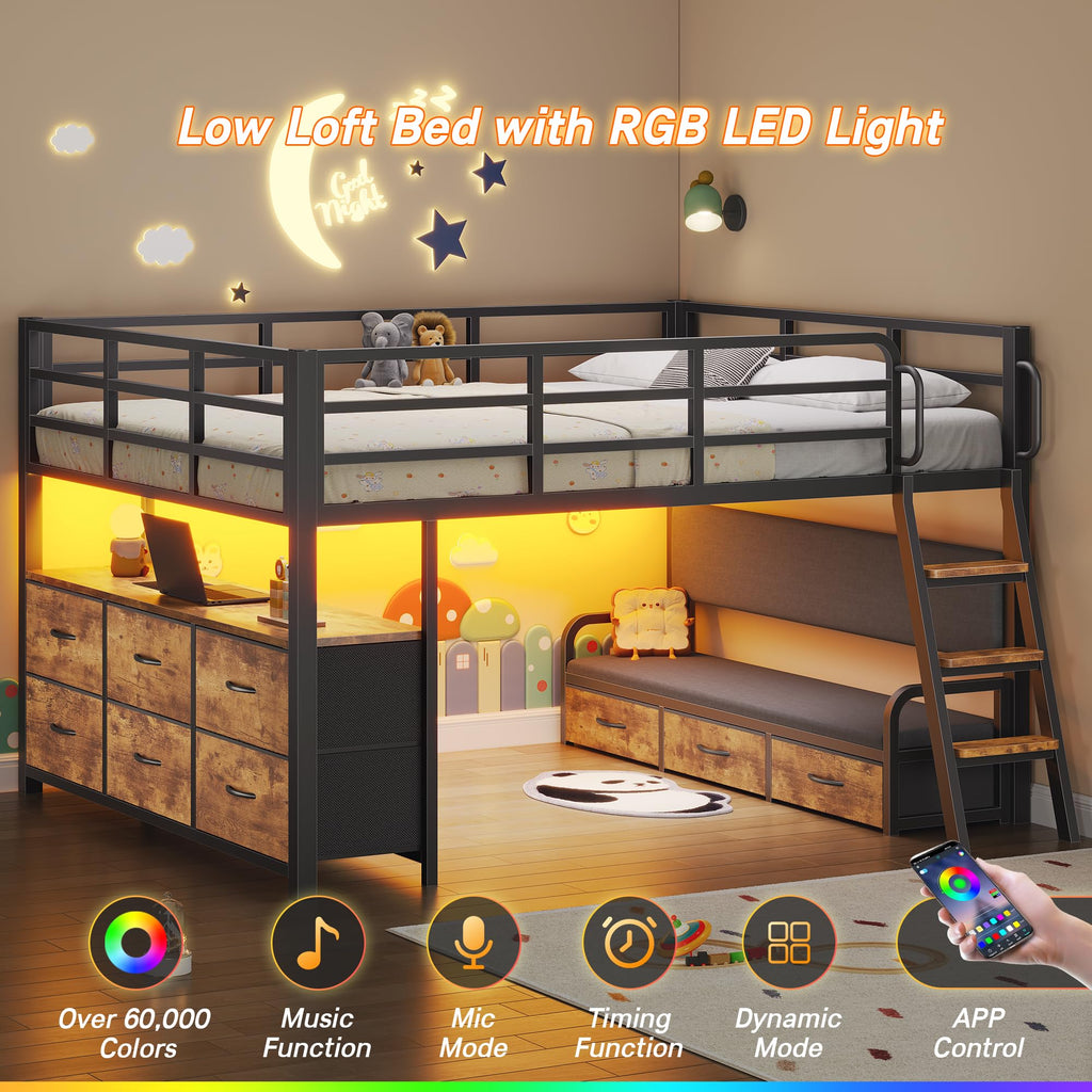 Full Size Low Loft Bed with Desk and 9 Storage Drawers I727776