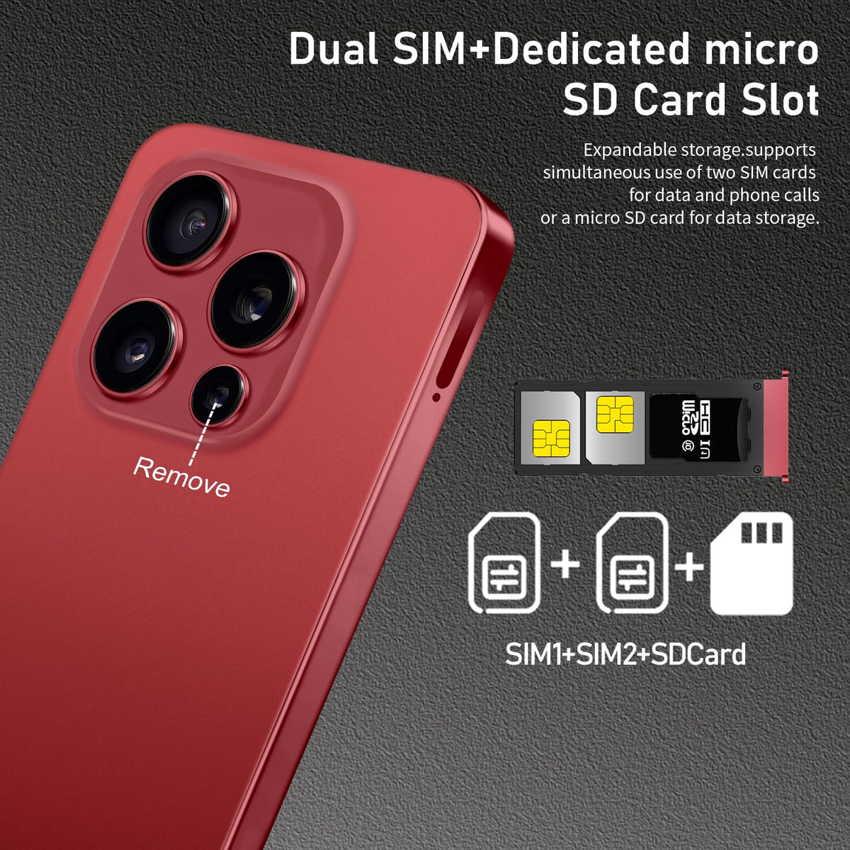 Unlocked Cell Phone 16+512GB Android 14 Wine Red F375
