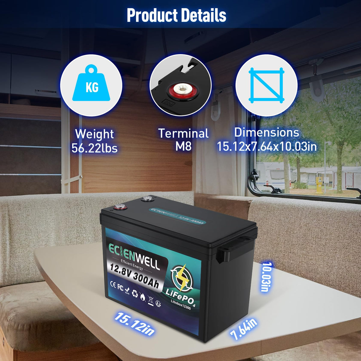 12V 300Ah Lithium LiFePO4 Battery with 200A BMS H958668