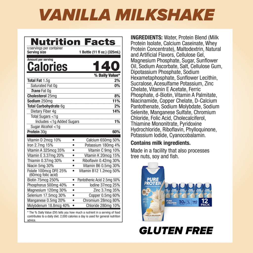 Chocolate and Vanilla Protein Shakes, 30g Protein, 11oz, 12 Pack C53177