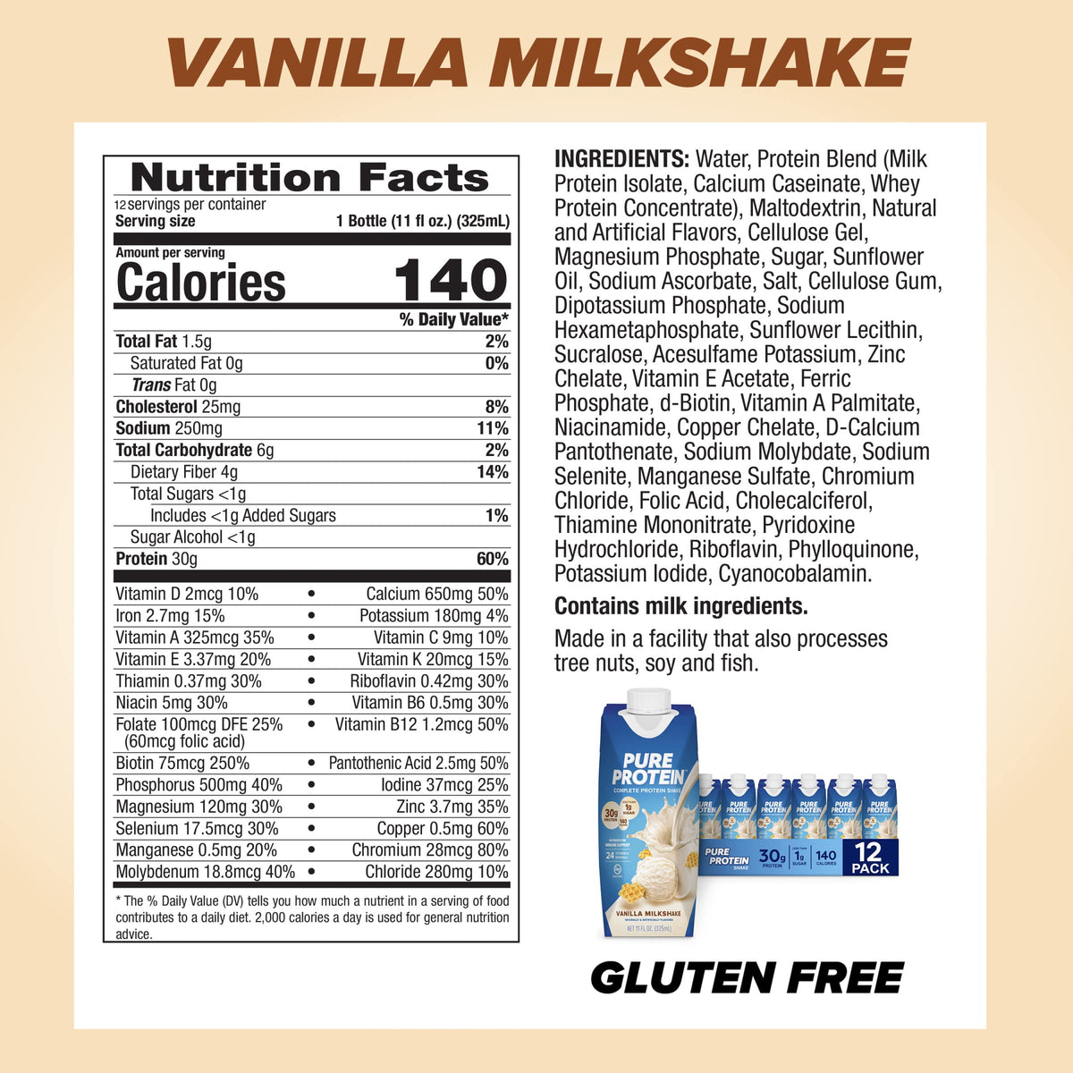 Chocolate and Vanilla Protein Shakes, 30g Protein, 11oz, 12 Pack C53177