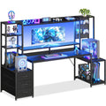 67 Inch Gaming Desk with Storage Shelves, 3 Drawers, LED Lights, Hutch X7641