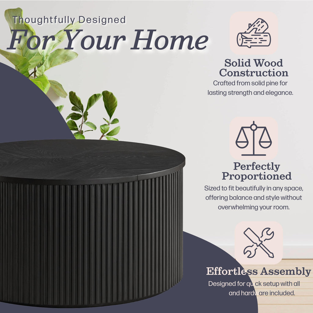 Black Fluted Round Coffee Table U78765