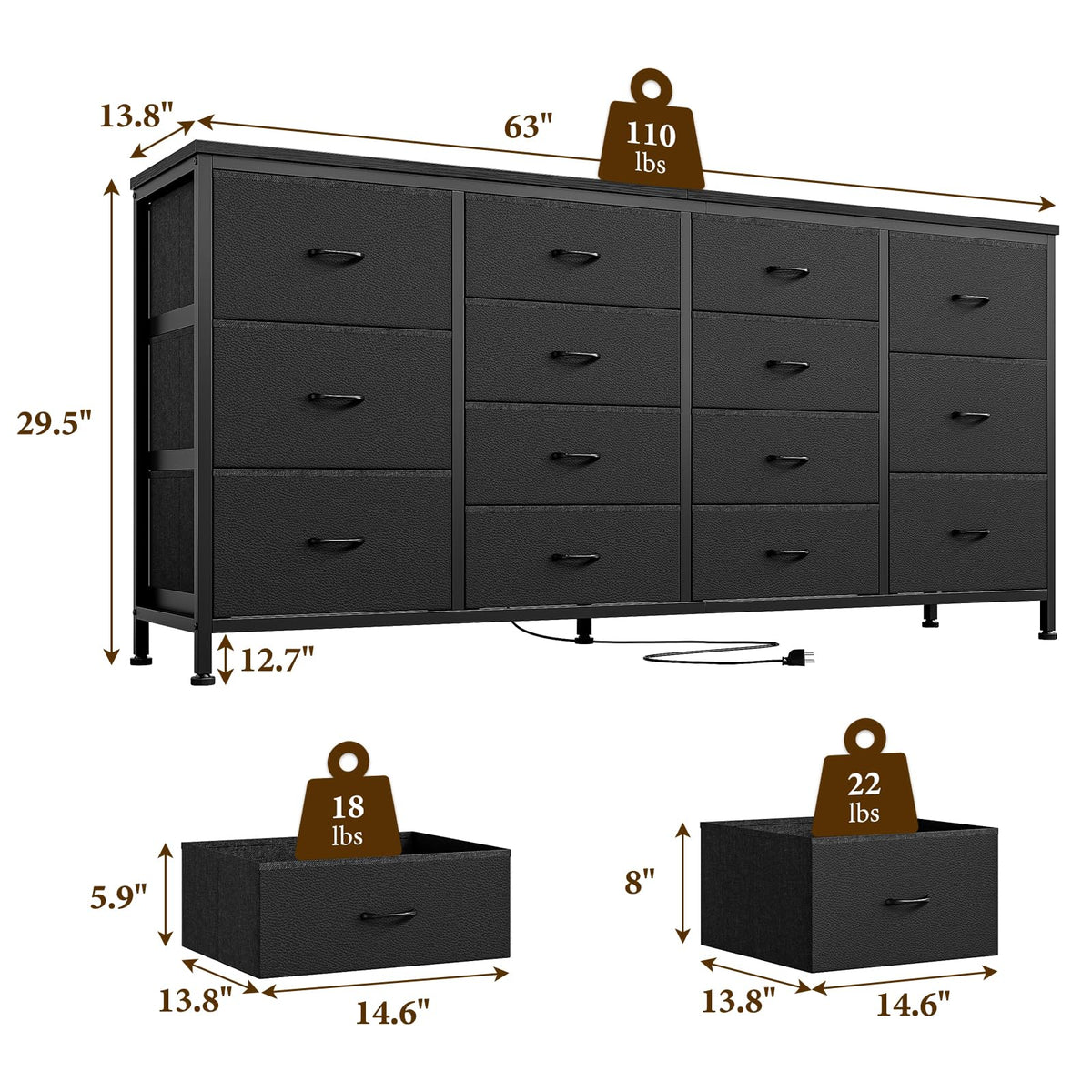 Black 14 Drawer Dresser TV Stand L829351