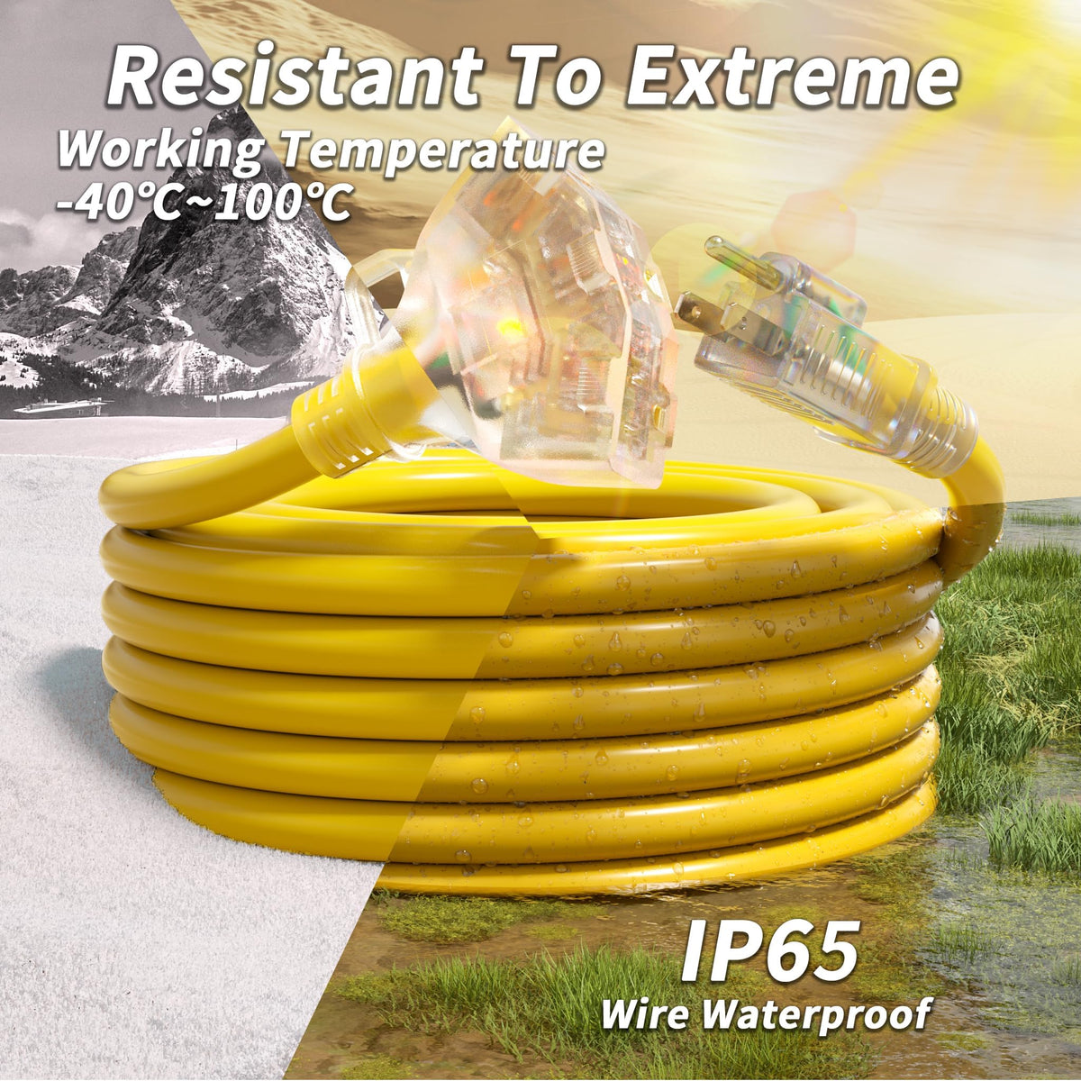 100 FT 12 Gauge Yellow Heavy Duty Outdoor Extension Cord Waterproof G215