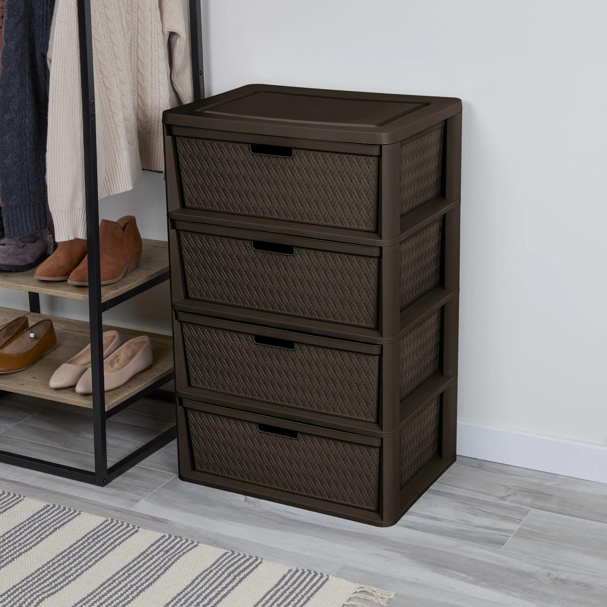 Dark Brown 4 Drawer Plastic Drawer Tower Z33770
