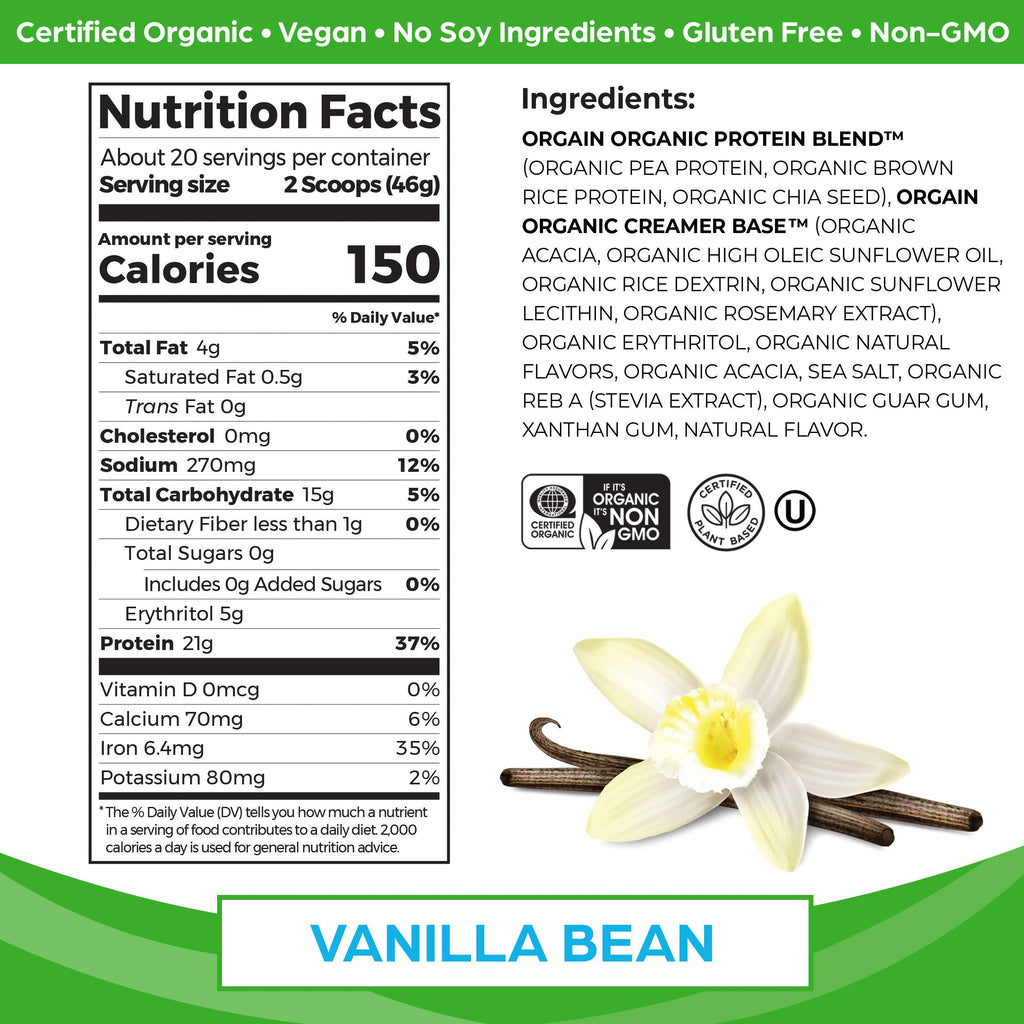 Organic Vegan Protein + Superfoods Powders Vanilla Bean T65024