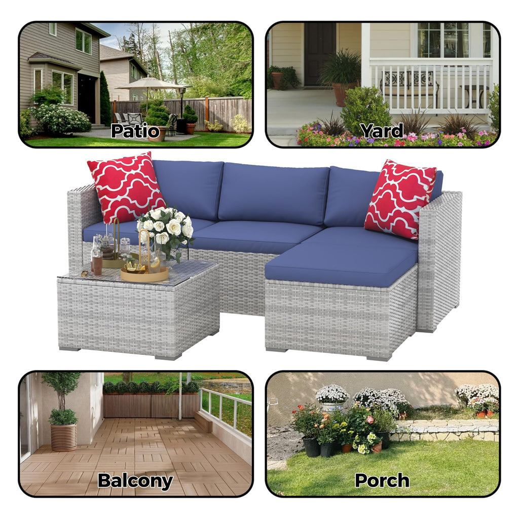 5-Piece Wicker Patio Furniture Set with Cushions & Coffee Table Y11397